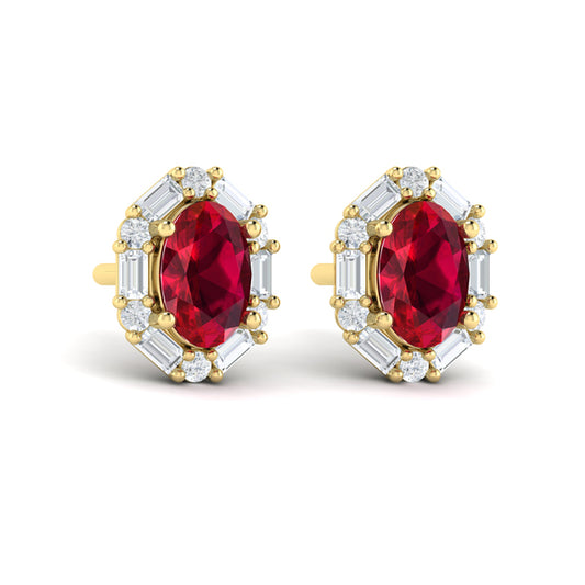 Oval Ruby and Diamond Baguette Earrings