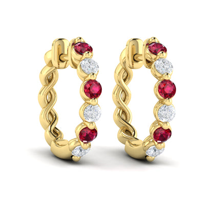 Diamond and Ruby Twist Hoop Earrings