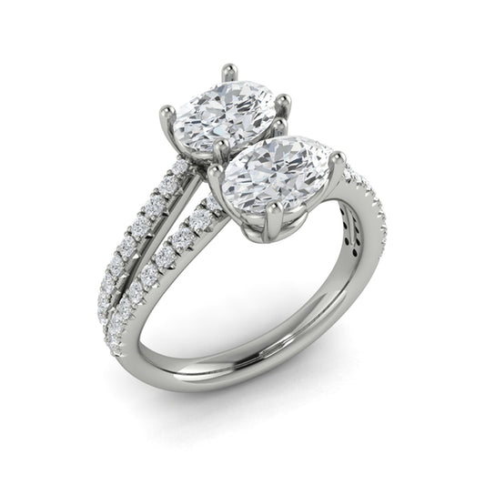 Spiral Oval Two Stone Engagement Ring