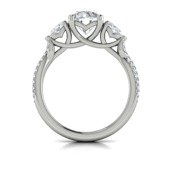 Round Three Stone Engagement Ring in Platinum by Vlora Bridal