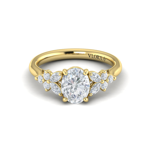 Floral Marquise Cluster Oval Engagement Ring