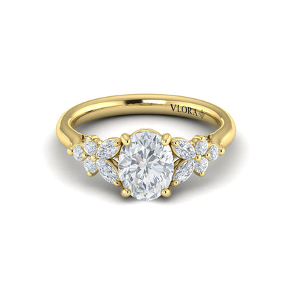 Floral Marquise Cluster Oval Engagement Ring