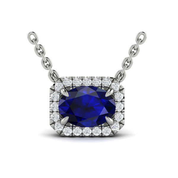 Diamond Cushion Halo and Oval Sapphire Necklace
