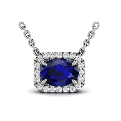 Diamond Cushion Halo and Oval Sapphire Necklace
