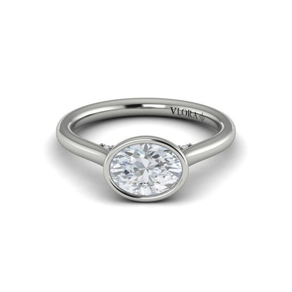 Oval Solitaire, Bezel Engagement Ring in Platinum by Vlora Bridal