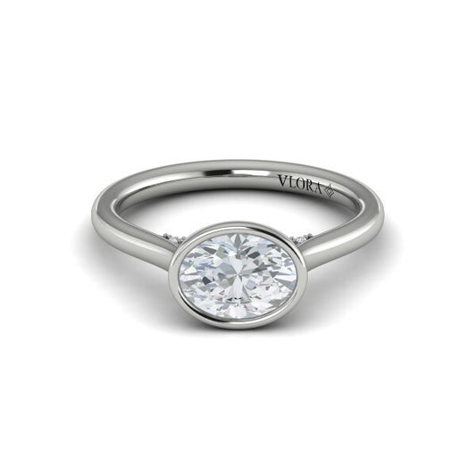 Oval Solitaire, Bezel Engagement Ring in Platinum by Vlora Bridal