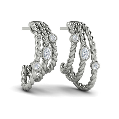 Bezel Set Diamond Rope Hoop Earrings