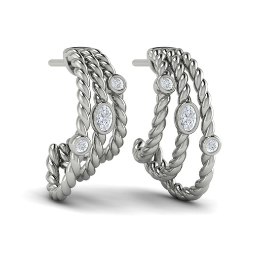 Bezel Set Diamond Rope Hoop Earrings