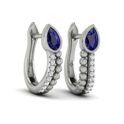 Pear Shaped Bezel Set Sapphire and Diamond Huggie Earrings