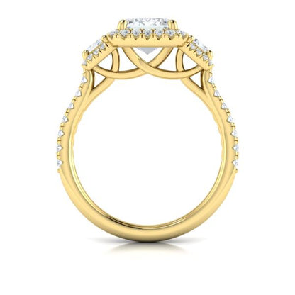 Trio Emerald Cut Halo Engagement Ring