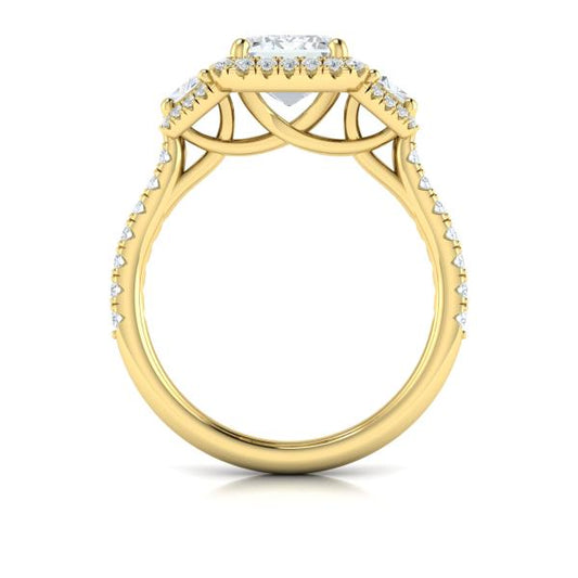 Trio Emerald Cut Halo Engagement Ring