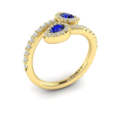 Diamond Wrapped Pear Blue Sapphire Ring