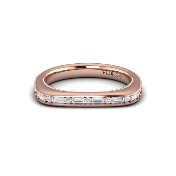 Single Diamond Baguette and Round Channel Set Ring