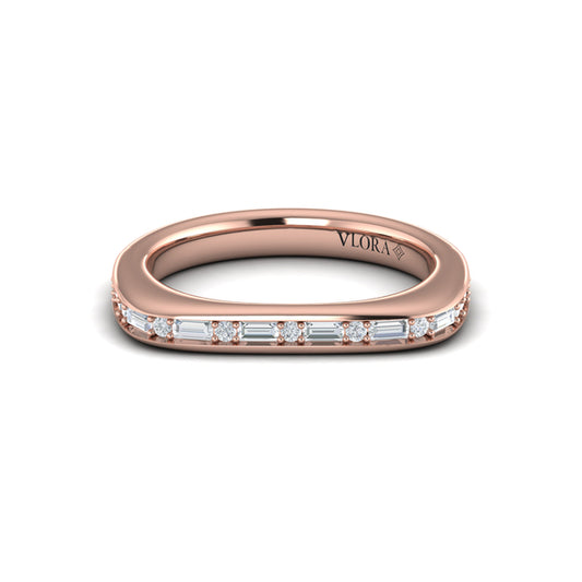 Single Diamond Baguette and Round Channel Set Ring