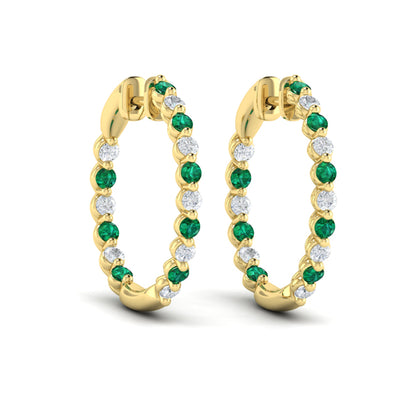 Inside Out Diamond and Emerald  Hoop Earrings