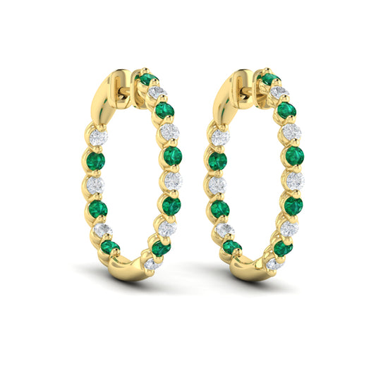 Inside Out Diamond and Emerald  Hoop Earrings