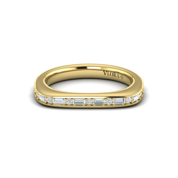 Single Diamond Baguette and Round Channel Set Ring