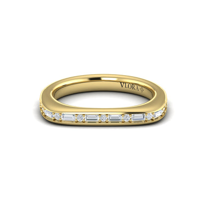Single Diamond Baguette and Round Channel Set Ring