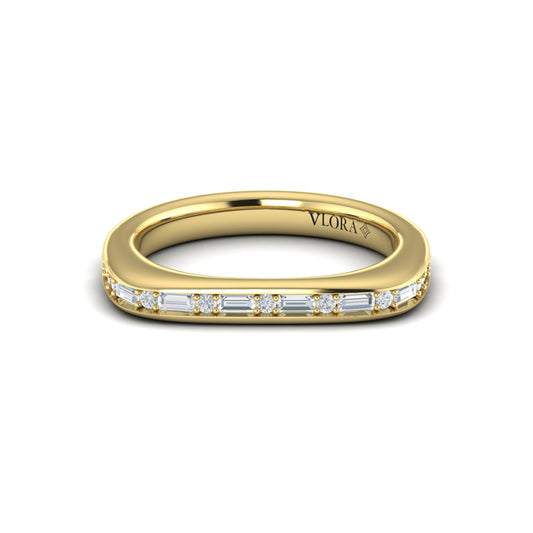 Single Diamond Baguette and Round Channel Set Ring