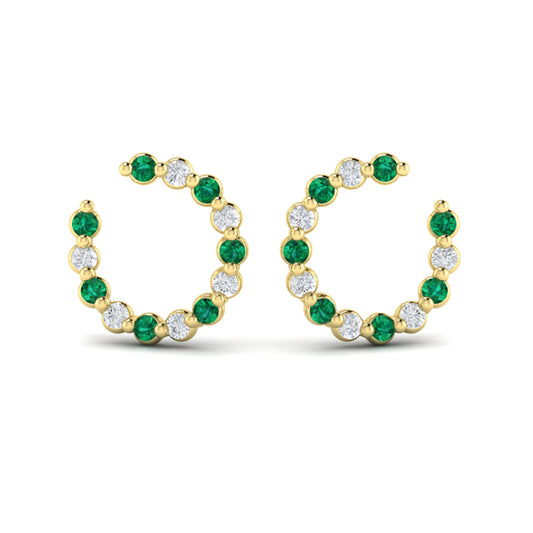 Forward-facing Diamond and Emerald  Open Hoop Earrings