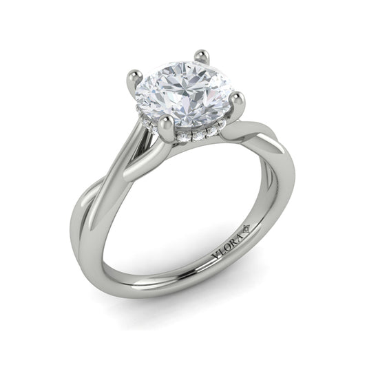 Round Solitaire, Hidden Halo Engagement Ring in Platinum by Vlora Bridal
