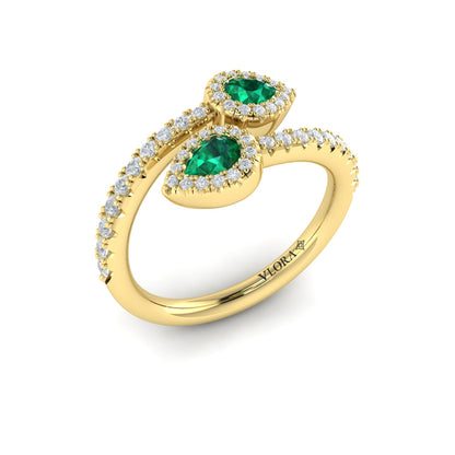 Diamond Wrapped Pear Emerald Ring