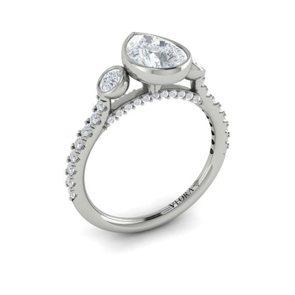 Trio Pear Bezel Engagement Ring