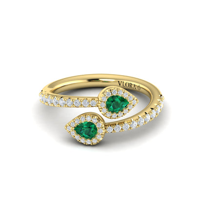 Diamond Wrapped Pear Emerald Ring