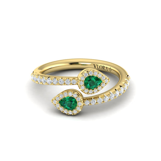 Diamond Wrapped Pear Emerald Ring