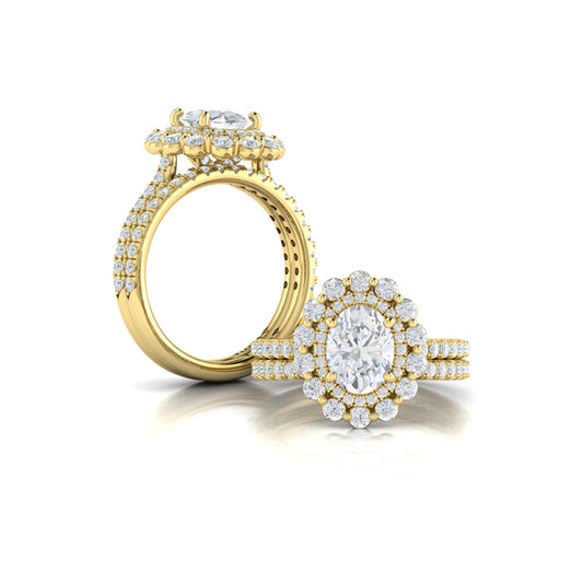 Floral Double Halo Oval Engagement Ring