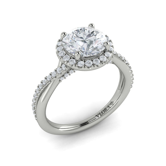 Round Halo Engagement Ring in Platinum by Vlora Bridal