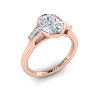 Modern Trio Oval Bezel Engagement Ring