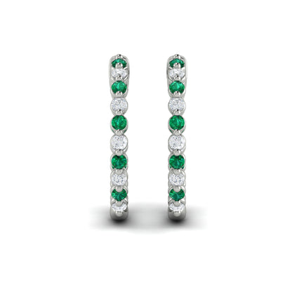 Inside Out Diamond and Emerald  Hoop Earrings