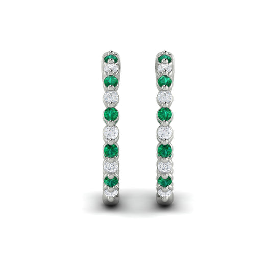 Inside Out Diamond and Emerald  Hoop Earrings