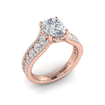 Bold Cathedral Oval Diamond Engagement Ring