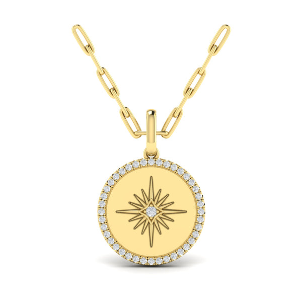 Center Starburst Diamond and Bezel Pendant Necklace