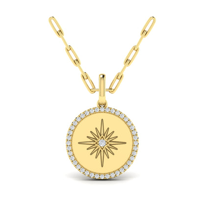 Center Starburst Diamond and Bezel Pendant Necklace