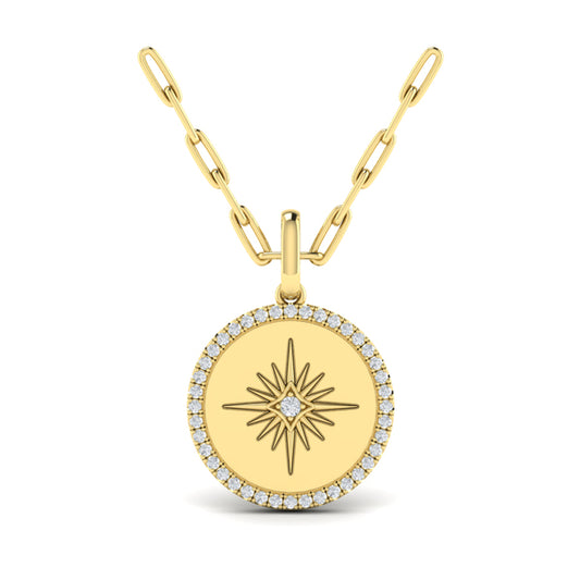 Center Starburst Diamond and Bezel Pendant Necklace