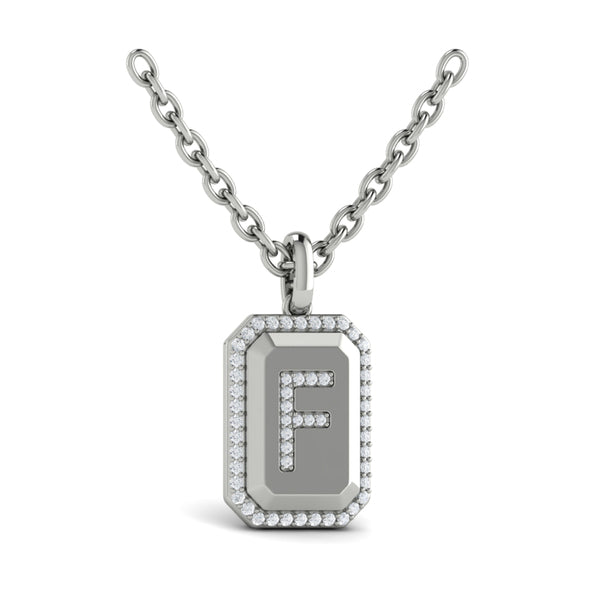 Diamond Medallion Alphabet Pendant Link Necklace, F