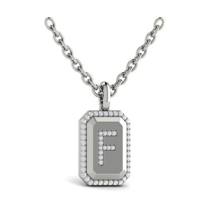 Diamond Medallion Alphabet Pendant Link Necklace, F