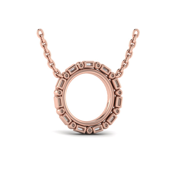 Diamond Baguette Double Open Circle Pendant Necklace