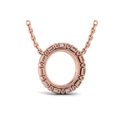 Diamond Baguette Double Open Circle Pendant Necklace