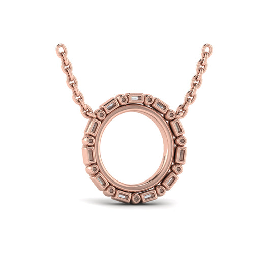 Diamond Baguette Double Open Circle Pendant Necklace