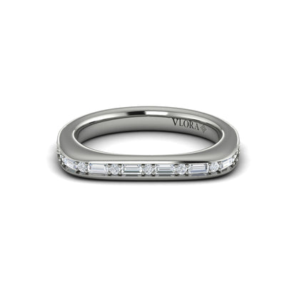Single Diamond Baguette and Round Channel Set Ring