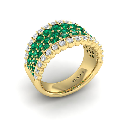 Diamond and Emerald Multi-Row Statement Ring