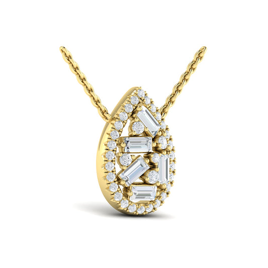 Multi Diamond Tear Drop Baguette Pendant Necklace