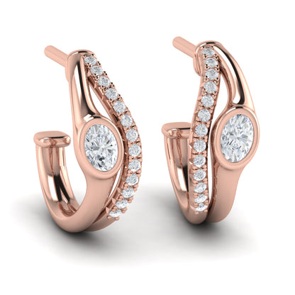 Bezel‑set Oval Diamond and Pavé Diamond Wrap Hoops