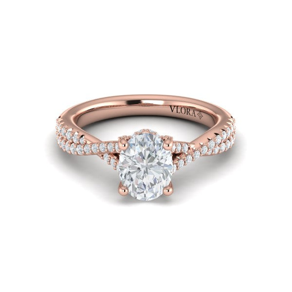 Woven Pave Oval Diamond Engagement Ring