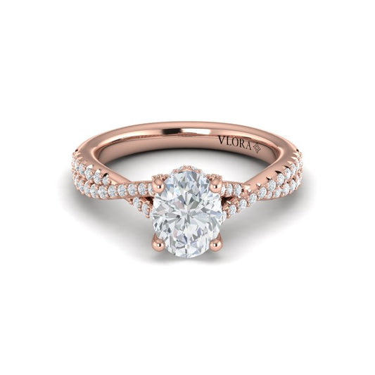 Woven Pave Oval Diamond Engagement Ring