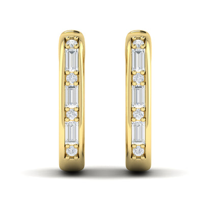 Elongated Baguette Diamond Huggie Earrings